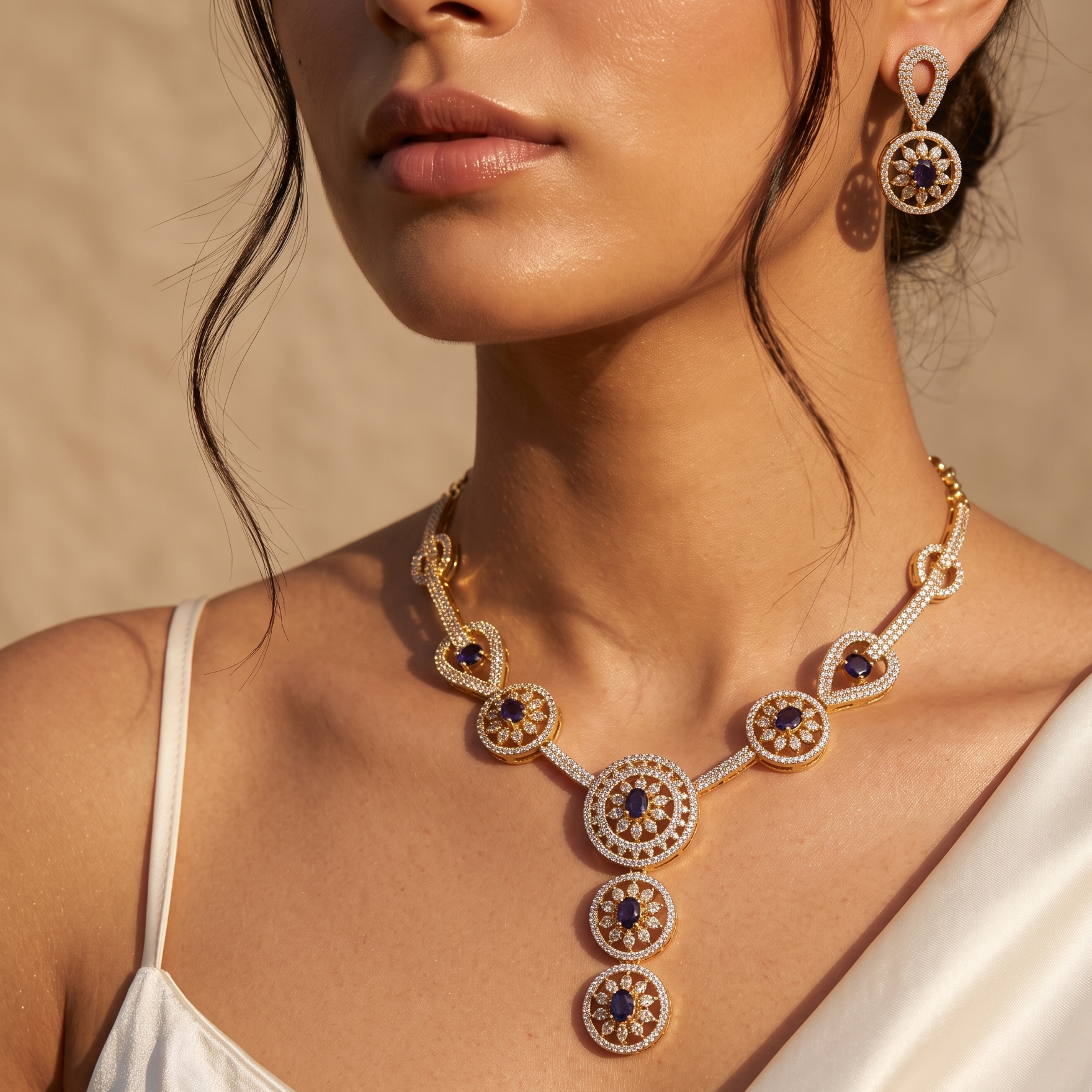 Royal Midnight Floral AD Necklace Set