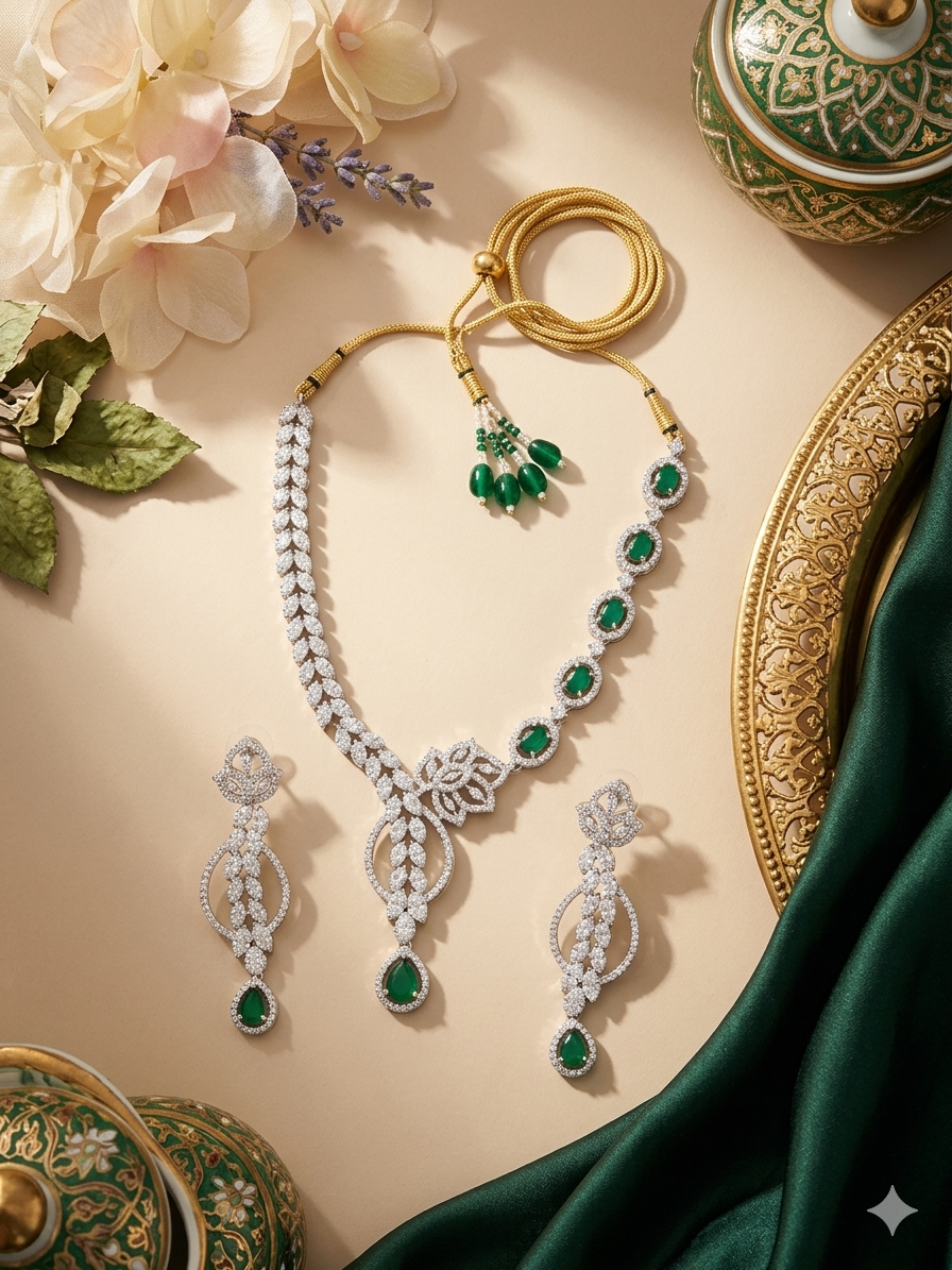 AD Emerald Lariat Necklace Set