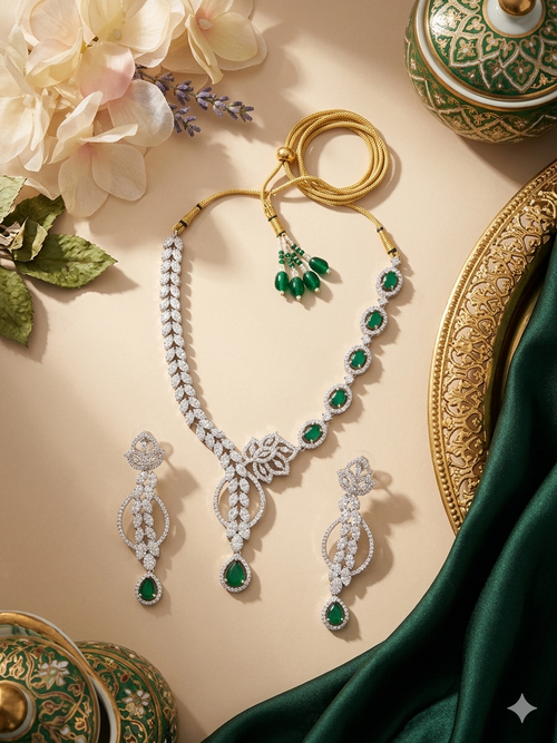 AD Emerald Lariat Necklace Set