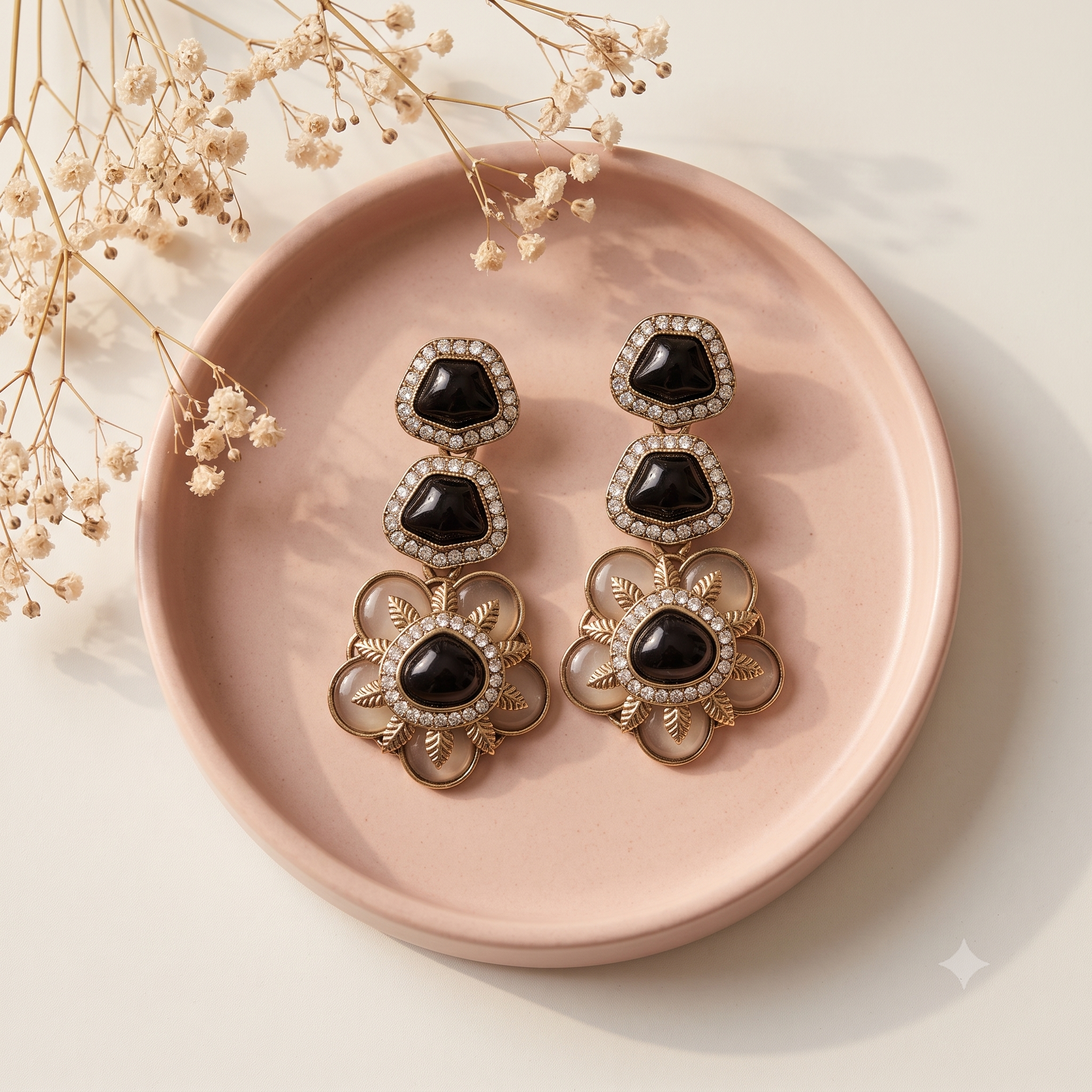 Noorza Noir Black Kundan Drop Earrings