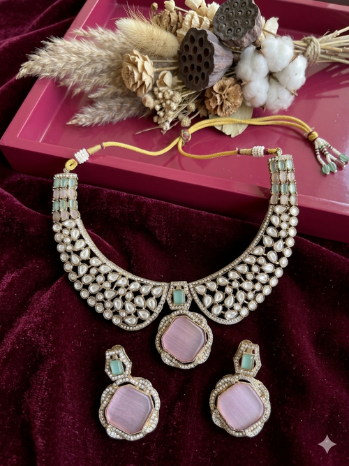 Blush Mint Green Kundan Collar Necklace Set