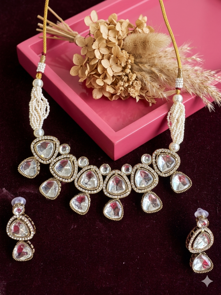White Pearl Kundan Necklace Set