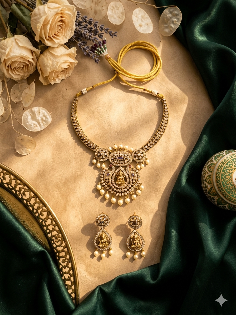 Lakshmi Antique Gold Plated Temple Necklace Set