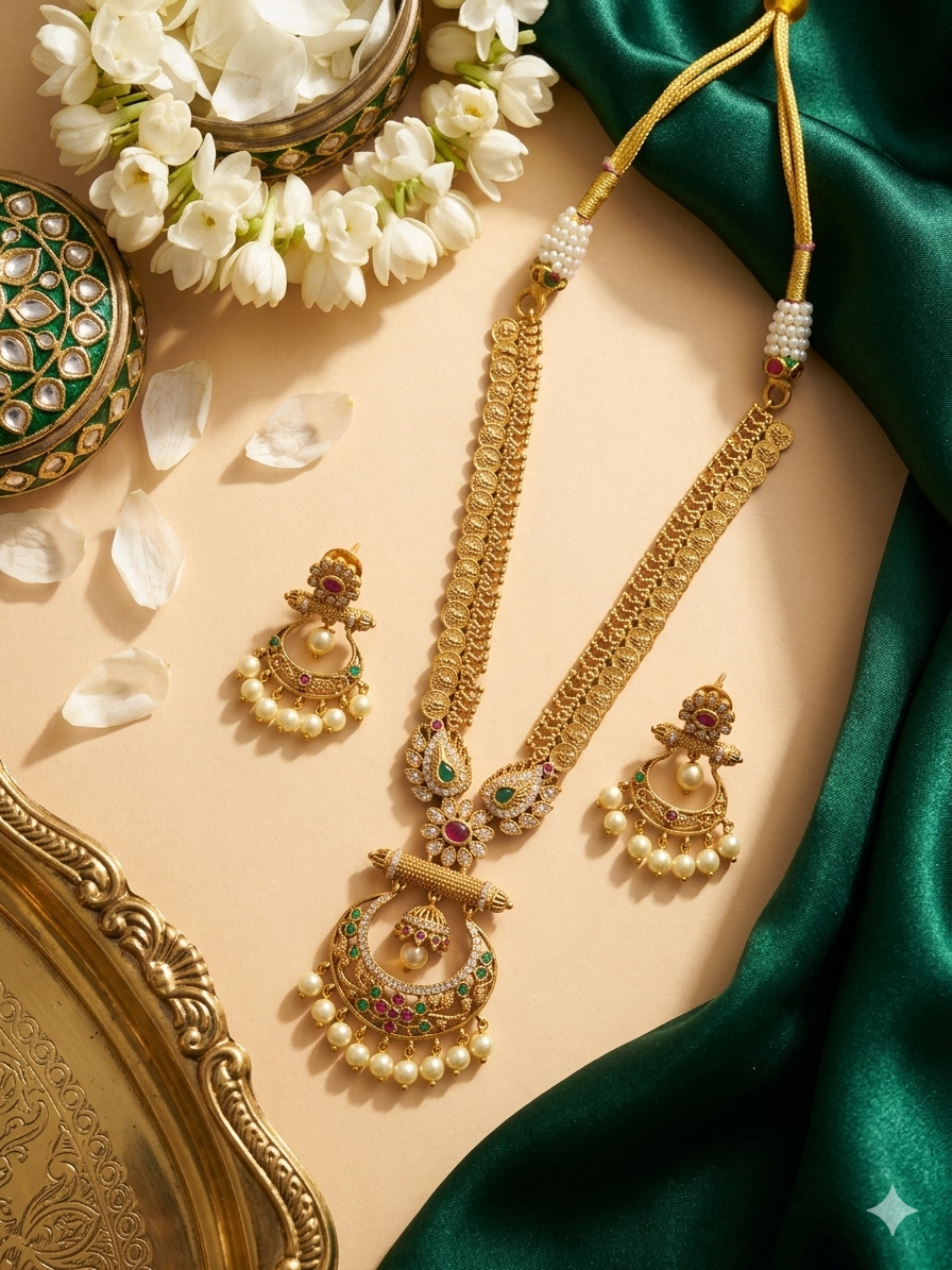 Rajsi Chandbali Temple Necklace Set