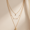 Layered Gold Sphere Pendant & Pearl Station Necklace