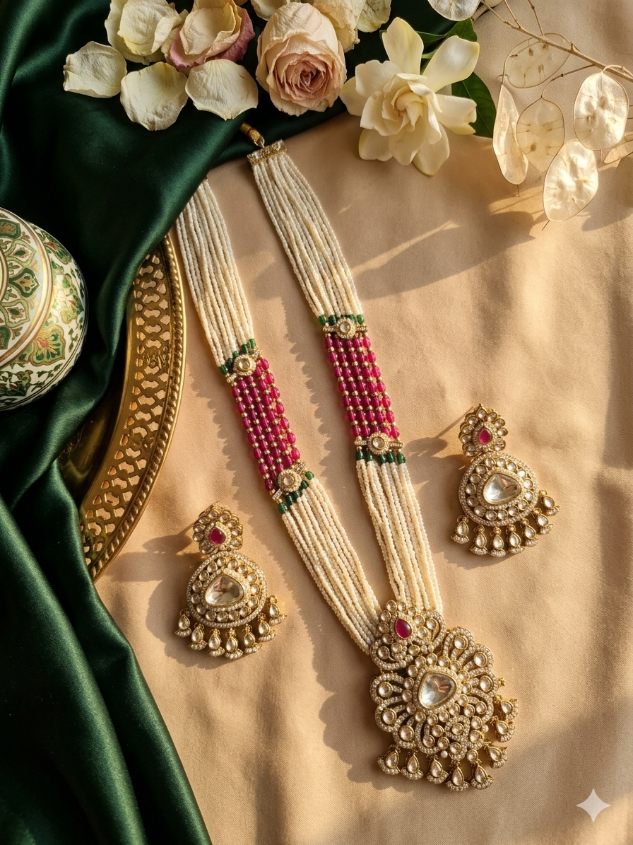 Gulbahar Pearl Kundan Rani Haar Set