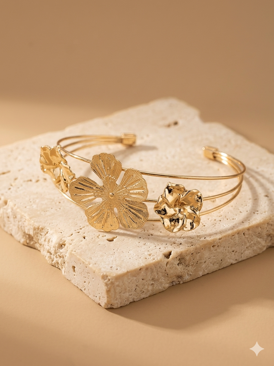 Gold Flower Cuff Bracelet