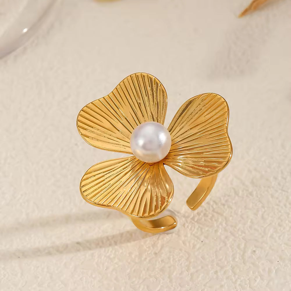 Pearl Blossom Adjustable Ring