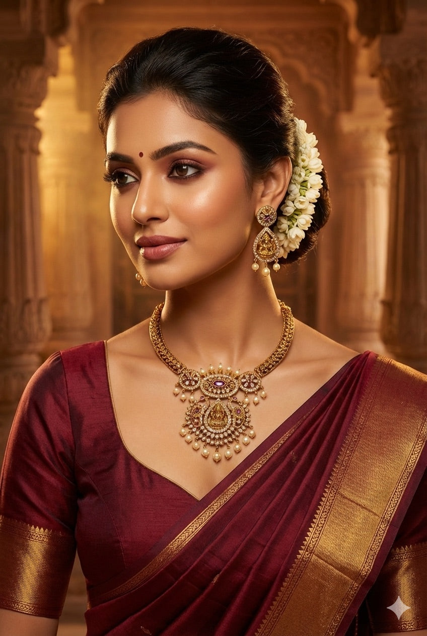 Lakshmi Antique Gold Plated Temple Necklace Set