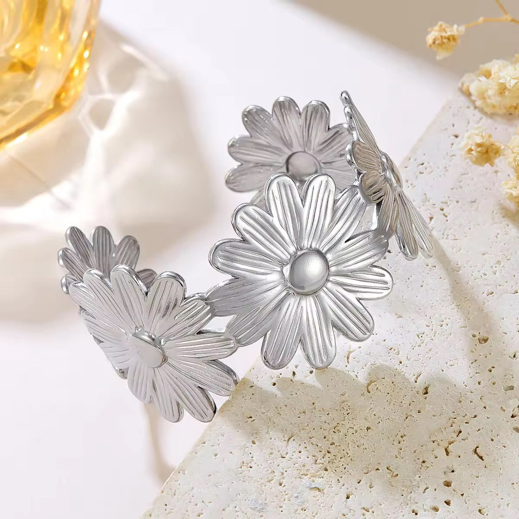 Silver Daisy Cuff Bracelet