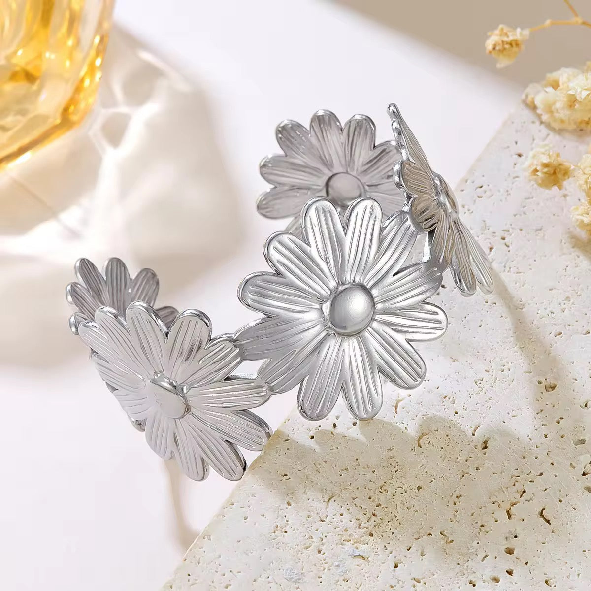 Silver Daisy Cuff Bracelet