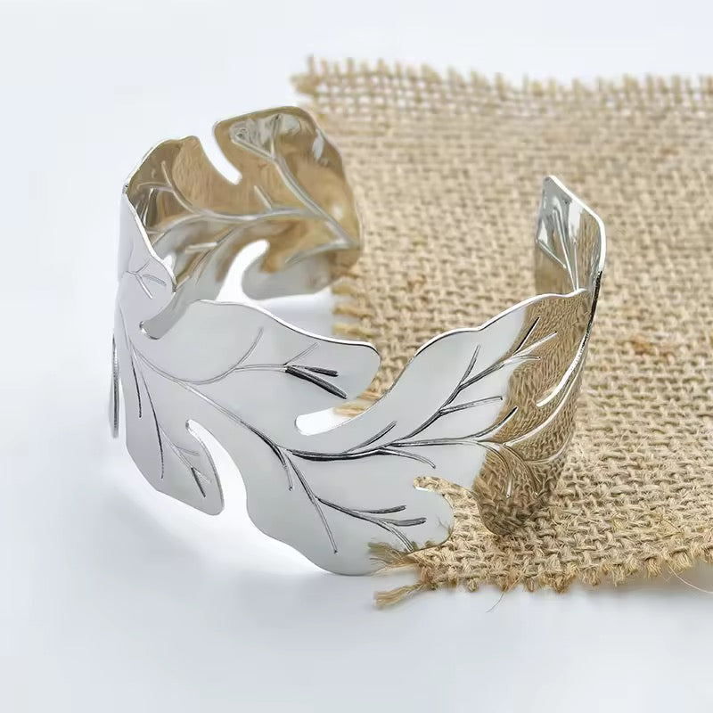 Silver Leaf Cuff Bracelet
