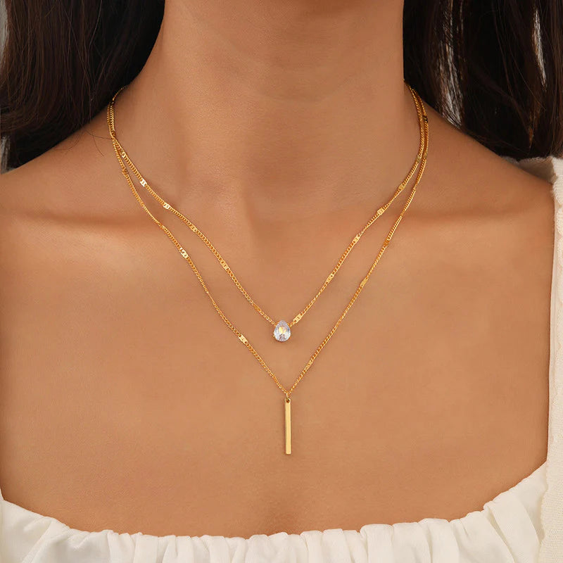 Layered Drop Bar Necklace Set