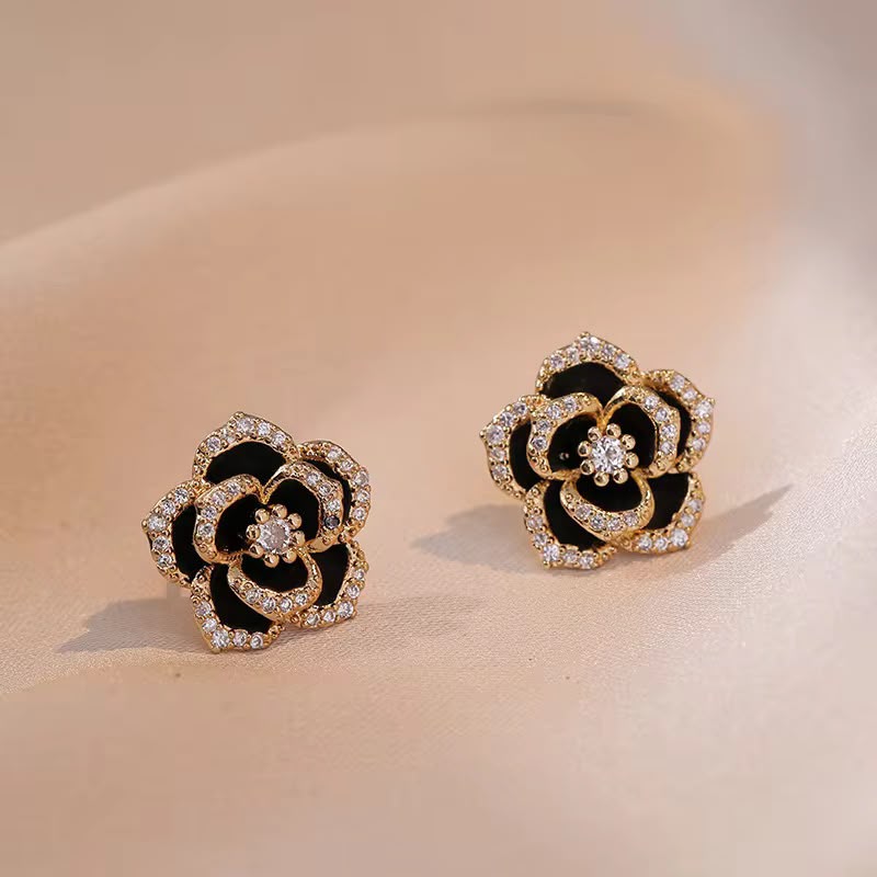 Black floral earrings