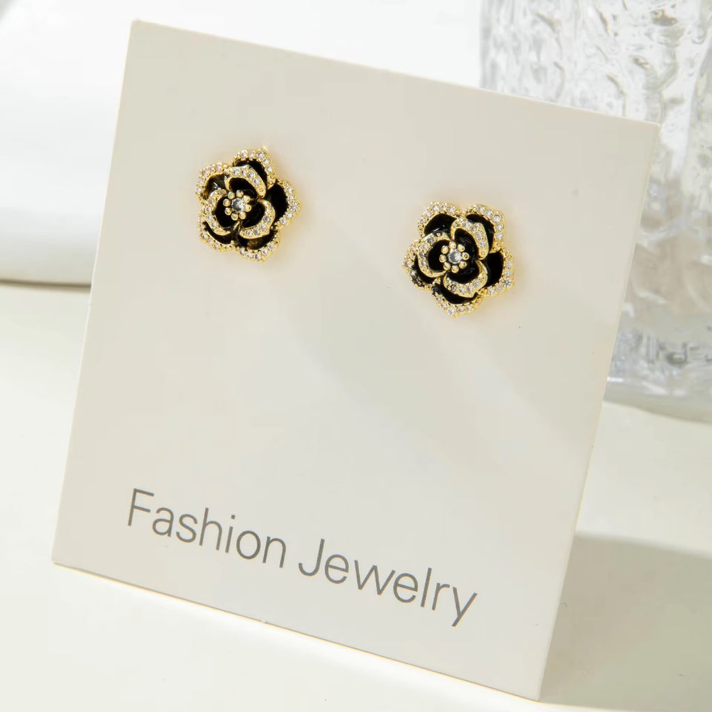 Black floral earrings