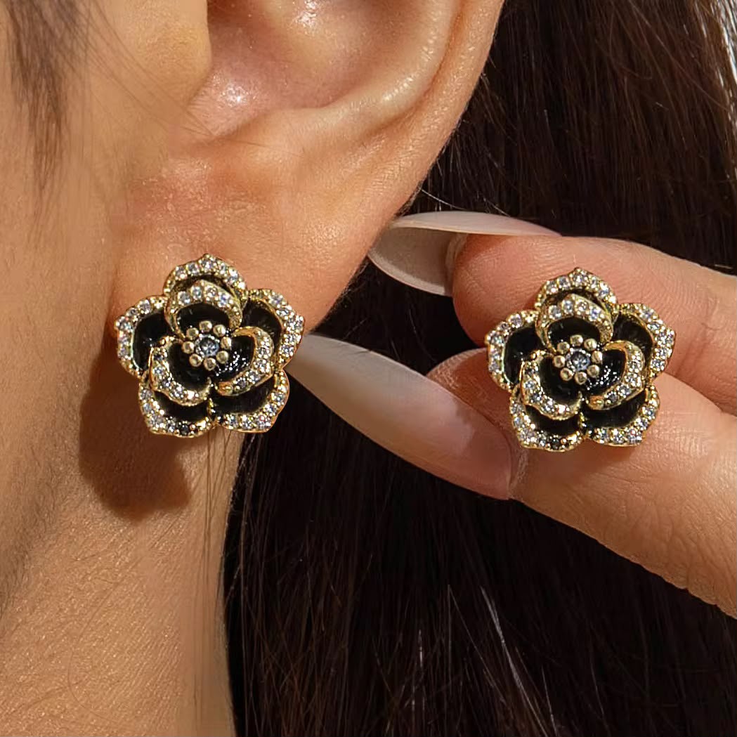 Black floral earrings