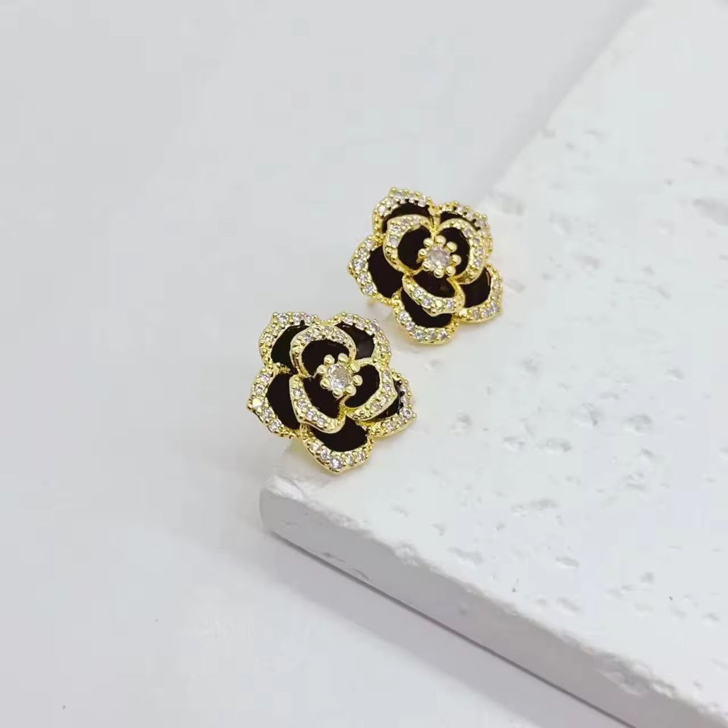 Black floral earrings