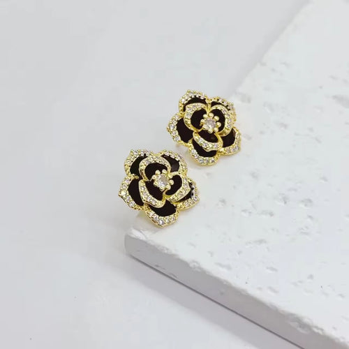Black floral earrings
